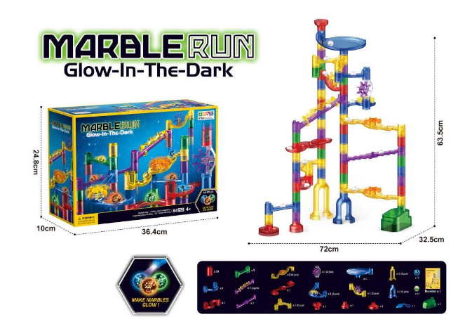 Marble Elevator Run Glow-In-The-Dark Set (84 pcs, ages 4+)